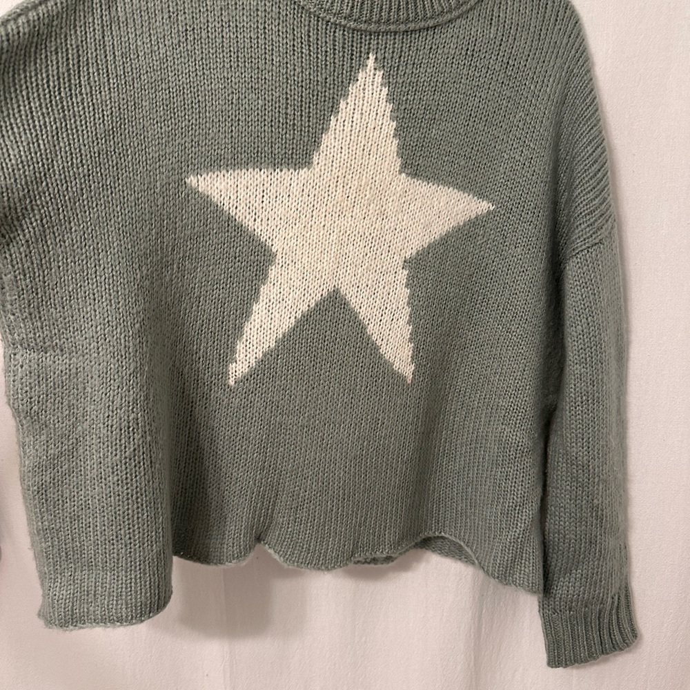 Wooden Ships Green Star Turtleneck Sweater